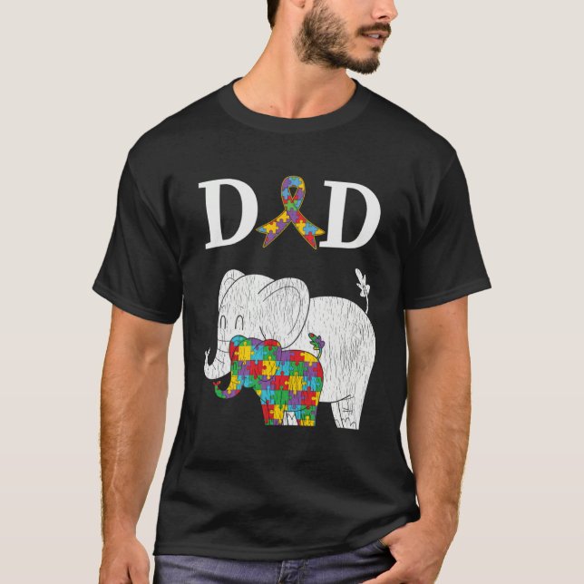 Autism Awareness Proud Dad Autistic Son Daughter E T-Shirt (Front)
