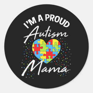 Autism Awareness Proud Mum Puzzle Heart Cool Paren Classic Round Sticker