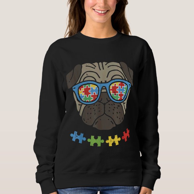 Autism Awareness Pug Puzzle Sunglasses Classic T-S Sweatshirt (Front)
