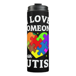Autism awareness puzzle and heart for women, men, thermal tumbler
