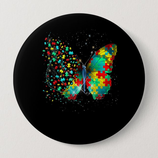 Autism Awareness Puzzle Butterfly 10 Cm Round Badge (Front)