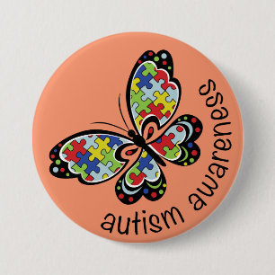 Autism Awareness Puzzle Butterfly 7.5 Cm Round Badge