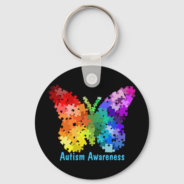 Autism Awareness Puzzle Butterfly Keychain (Front)