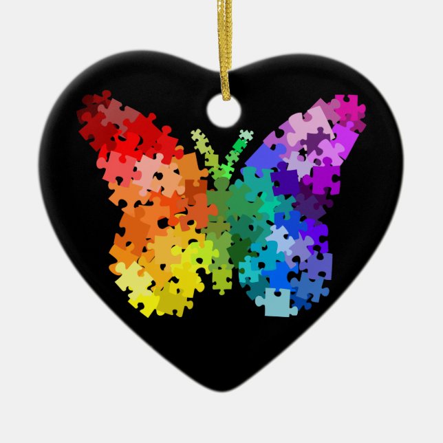 Autism Awareness Puzzle Butterfly Ornament (Front)