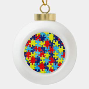 Autism Awareness-Puzzle by Shirley Taylor Ceramic Ball Christmas Ornament