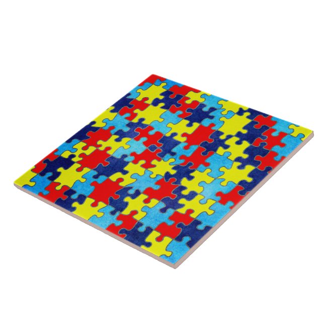 Autism Awareness-Puzzle by Shirley Taylor Ceramic Tile (Side)