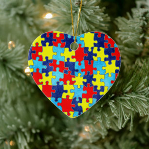 Autism Awareness-Puzzle by Shirley Taylor Ceramic Tree Decoration