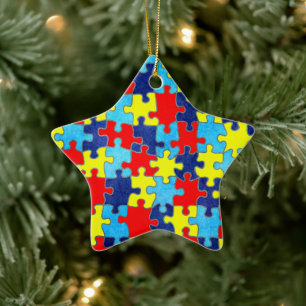 Autism Awareness-Puzzle by Shirley Taylor Ceramic Tree Decoration