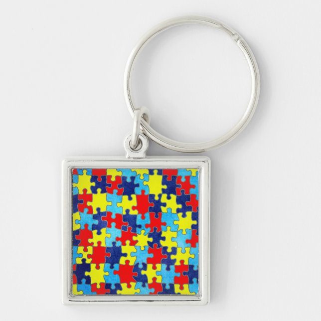Autism Awareness-Puzzle by Shirley Taylor Key Ring (Front)