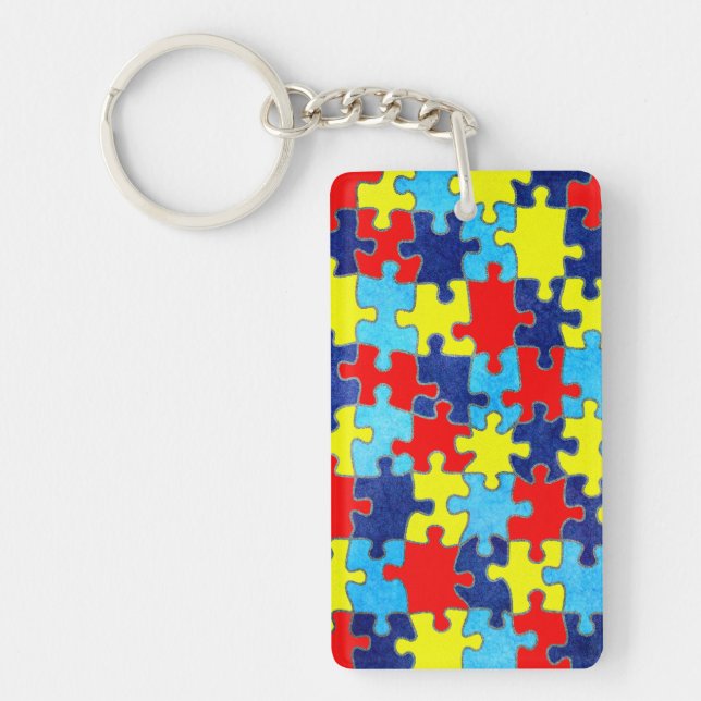 Autism Awareness-Puzzle by Shirley Taylor Key Ring (Front)