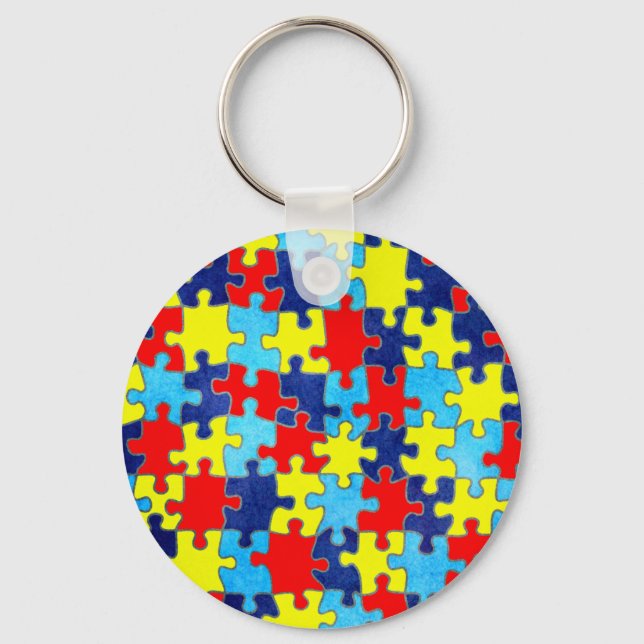 Autism Awareness-Puzzle by Shirley Taylor Key Ring (Front)