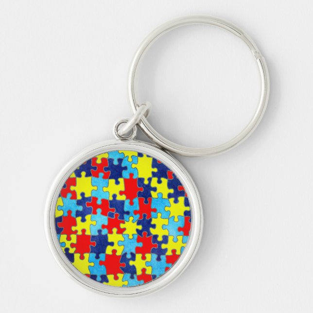 Autism Awareness-Puzzle by Shirley Taylor Key Ring (Front)
