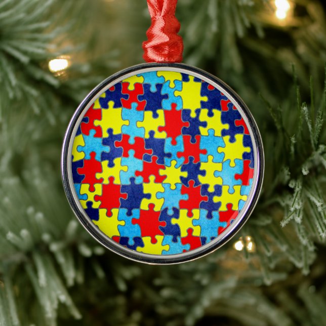 Autism Awareness-Puzzle by Shirley Taylor Metal Ornament (Tree)