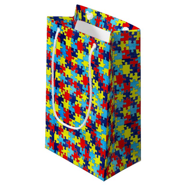 Autism Awareness-Puzzle by Shirley Taylor Small Gift Bag (Front Angled)