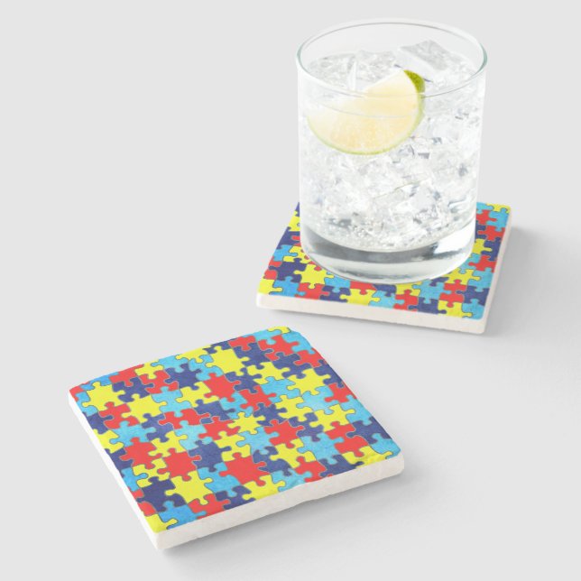 Autism Awareness-Puzzle by Shirley Taylor Stone Coaster (Side)