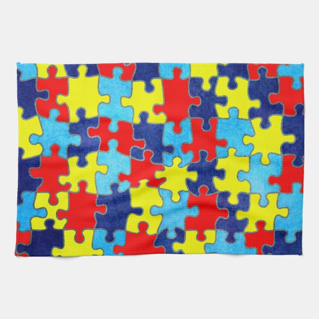 Autism Awareness-Puzzle by Shirley Taylor Tea Towel (Horizontal)