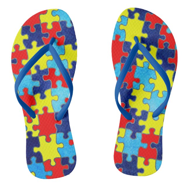 Autism Awareness-Puzzle by Shirley Taylor Thongs (Footbed)