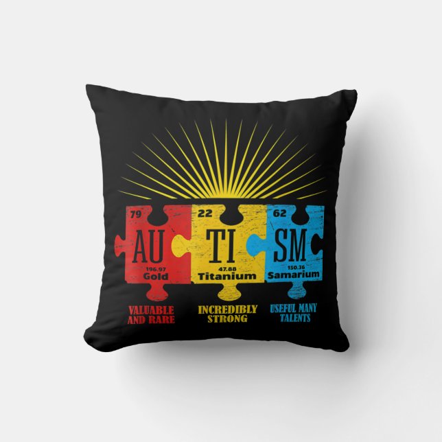 Autism Awareness Puzzle Chemical Element  Cushion (Front)