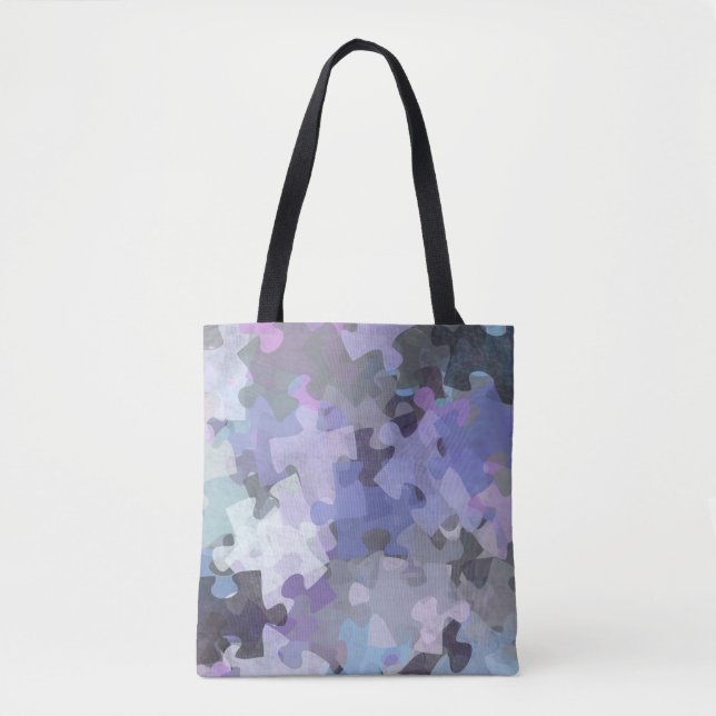 Autism Awareness Puzzle Collage Art- Purple Tote Bag (Front)