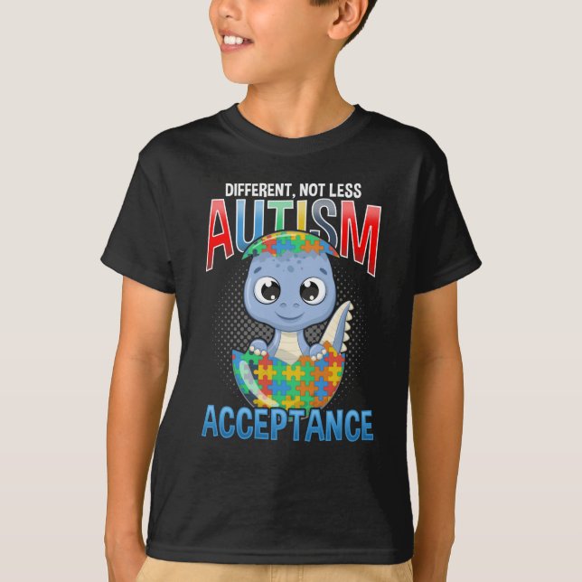 Autism Awareness Puzzle Cute Dino Autistic Kid T-Shirt (Front)