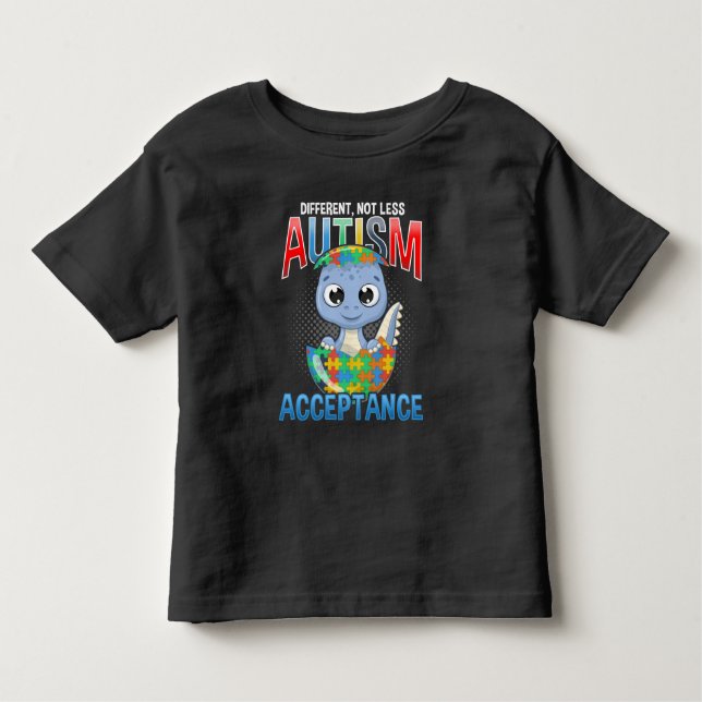 Autism Awareness Puzzle Cute Dino Autistic Kid Toddler T-Shirt (Front)