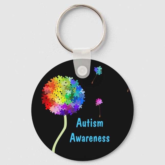 Autism Awareness Puzzle Dandelion Keychain (Front)