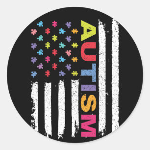 AUTISM AWARENESS PUZZLE FLAG CLASSIC ROUND STICKER