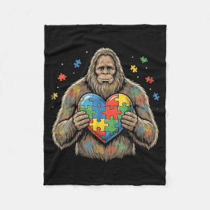 Autism awareness puzzle heart autistic bigfoot fleece blanket