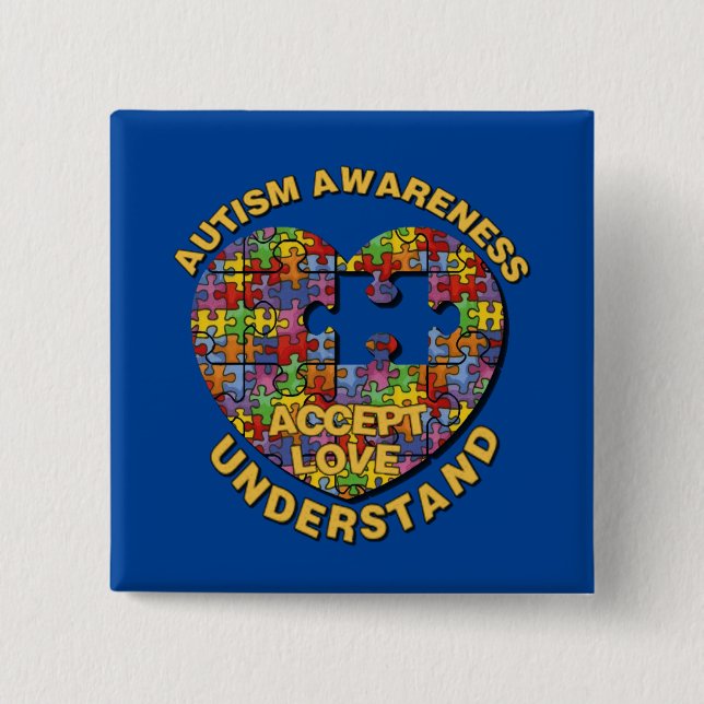 Autism Awareness Puzzle Heart Button (Front)
