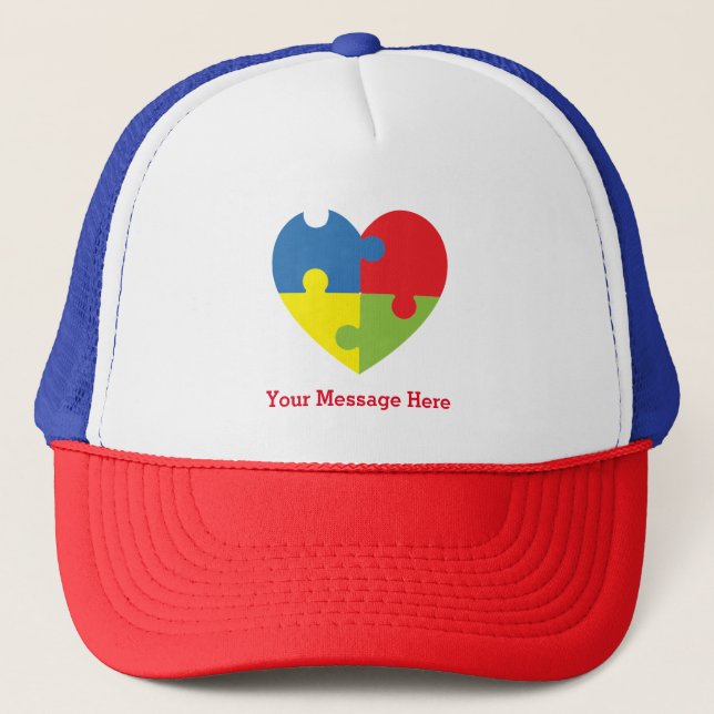 Autism Awareness Puzzle Heart Personalised Trucker Hat (Front)