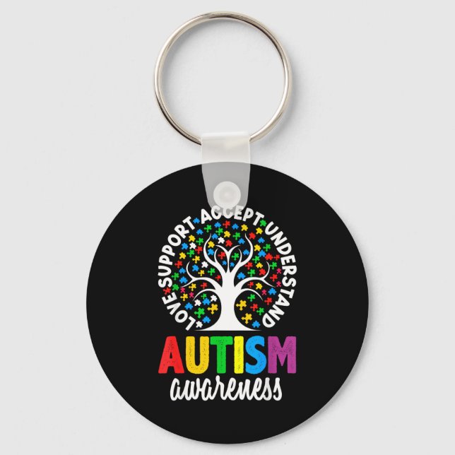 Autism Awareness Puzzle Heart Suprt Men Women  Key Ring (Front)