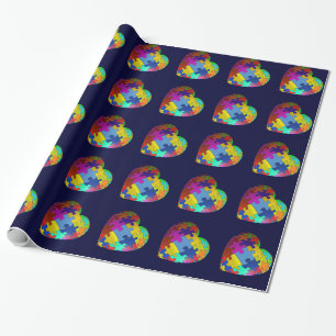 Autism Awareness Puzzle Heart Wrapping Paper