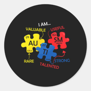 Autism Awareness Puzzle Periodic Table Elements Mo Classic Round Sticker