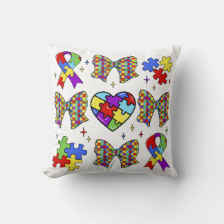 Autism Awareness Puzzle Piece Coquette Bow Cushion