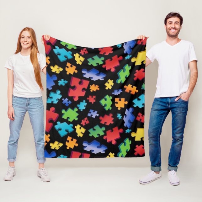 Autism Awareness Puzzle Piece Fleece Blanket (In Situ)