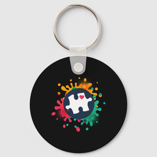 Autism Awareness Puzzle Piece Love Autistic Suppor Key Ring (Front)