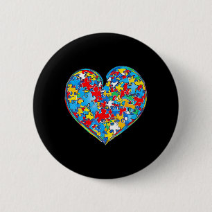 Autism Awareness Puzzle Piece Love Heart Valentine 6 Cm Round Badge