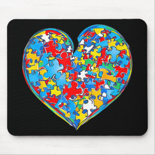 Autism Awareness Puzzle Piece Love Heart Valentine Mouse Pad