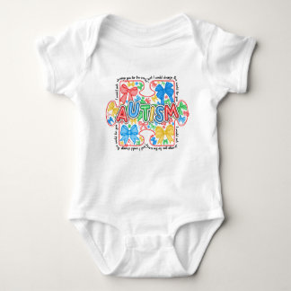 Autism Awareness Puzzle Piece with Coquette Bows Baby Bodysuit