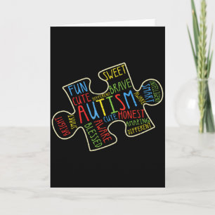 Autism Awareness Puzzle Piece Words Autistic Kids Card