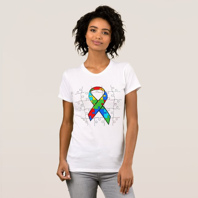 Autism Awareness Puzzle Pieces Ribbon Shirt (Front Full)