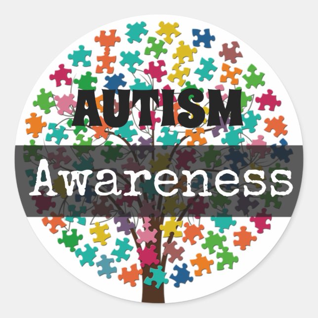 AUTISM Awareness Puzzle pieces Tree Stickers (Front)