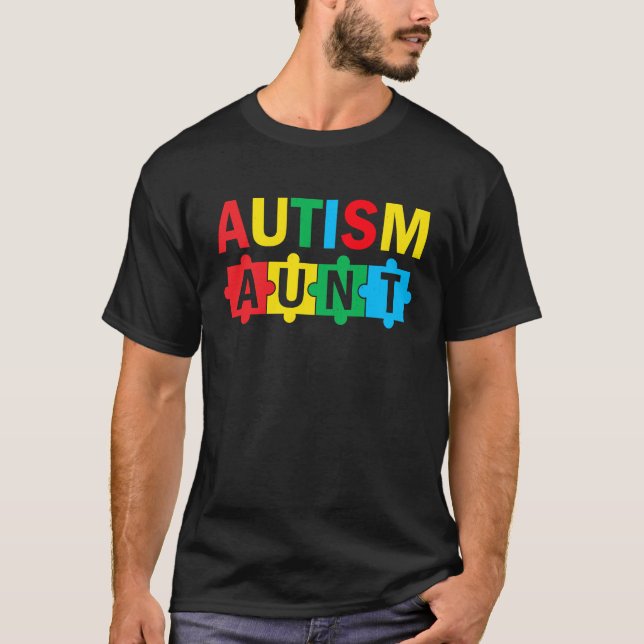 Autism Awareness Puzzle Ribbon Proud Autism Aunt T-Shirt (Front)