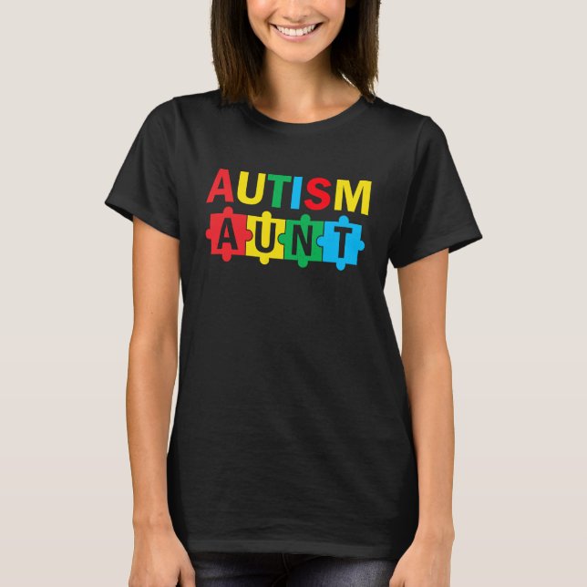 Autism Awareness Puzzle Ribbon Proud Autism Aunt T-Shirt (Front)