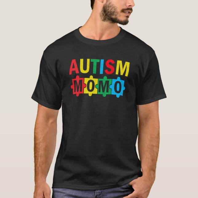 Autism Awareness Puzzle Ribbon Proud Autism Momo T-Shirt (Front)