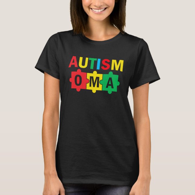 Autism Awareness Puzzle Ribbon Proud Autism Oma T-Shirt (Front)