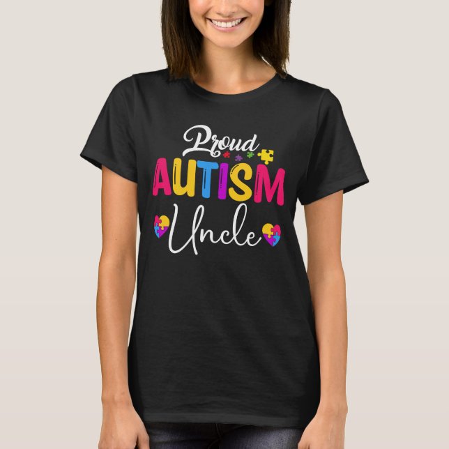 Autism Awareness Puzzle Ribbon  Proud Autism Uncle T-Shirt (Front)