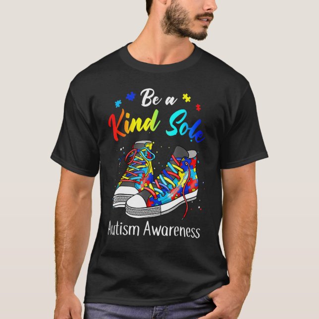 Autism Awareness Puzzle Shoes Be A Kind Sole Autis T-Shirt (Front)
