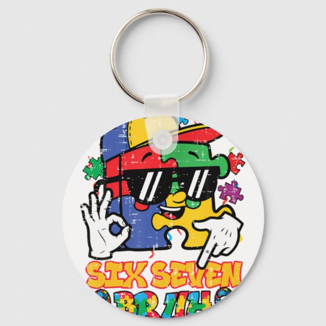 Autism Awareness Puzzle Six Seven Bru Key Ring (Front)
