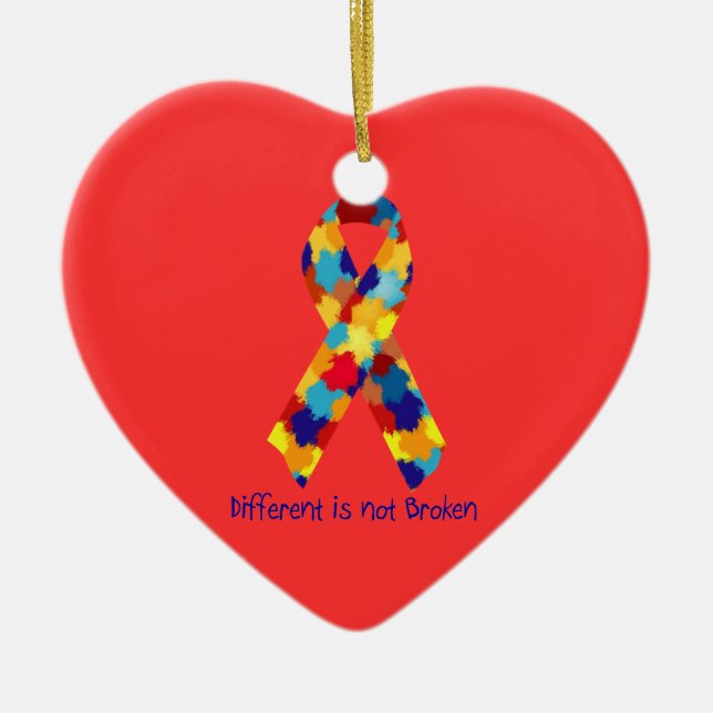 Autism Awareness Puzzle Support Ribbon Ceramic Tree Decoration (Front)